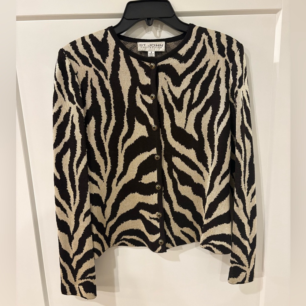 St. John Collection Zebra Pattern Knit Top
